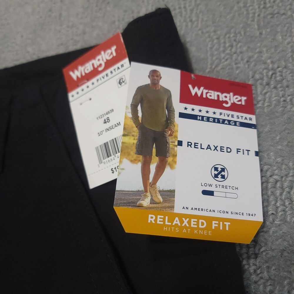 Wrangler Five Star Heritage Relaxed Fit Cargo Shorts Mens 48x10 Black Stretch - Picture 3 of 11